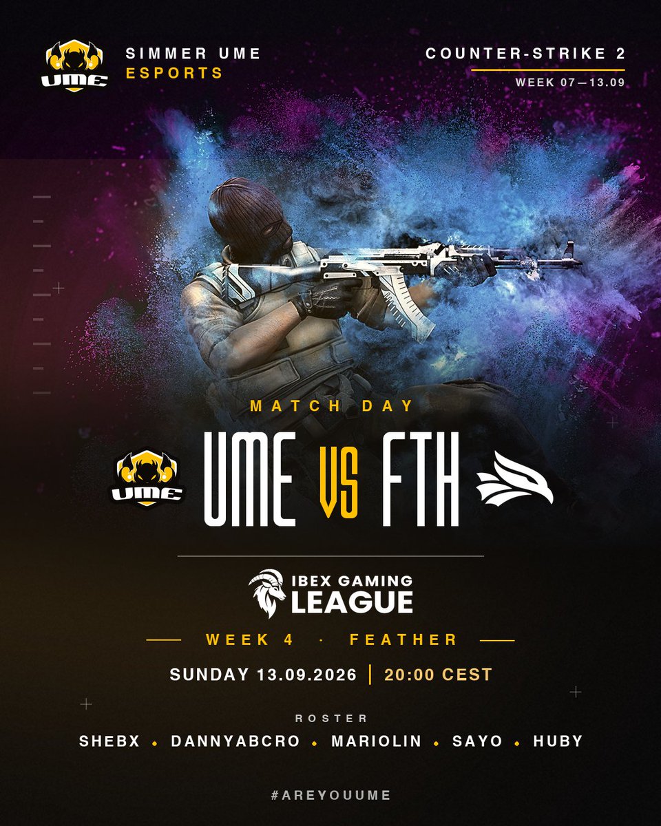 SimmerUME's tweet photo. 🔴 Sunday 20:00 CEST vs @FeatherGGCH

They've won everything so far, which means they're overdue 📉

Off-stream this week — no witnesses, just results 🕵️

#AreYouUME https://t.co/EeQztf3pZf