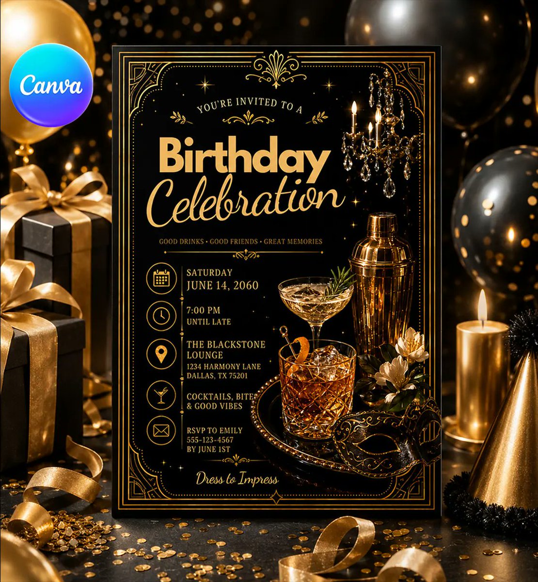 SGraphicStd's tweet photo. Black and Gold Birthday Invitation
https://t.co/47sKBnTUAf
#BlackAndGoldBirthday #AdultBirthdayInvitation #CocktailPartyInvitation #LuxuryBirthdayInvite #MasqueradeInvitation #BlackstoneLounge #BlackGoldInvite #ElegantBirthday #LuxuryInvitation #EditableCanva #CanvaTemplate https://t.co/RkSkP8TMND