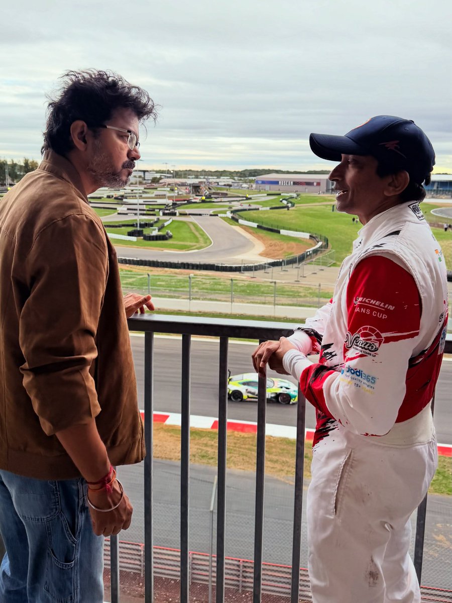 VijayFansTrends's tweet photo. It was absolutely wonderful to have CM Vijay and Sports Minister Aadhav Arjuna with us at Silverstone, supporting Ajith Kumar Racing throughout the race weekend. 

- Racer @narainracing https://t.co/9bXHKNZepk