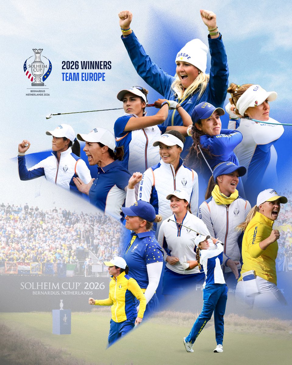 SolheimCupEuro's tweet photo. THE CUP RETURNS TO EUROPE!!! 🇪🇺🏆

#TeamEurope | #SolheimCup https://t.co/wNbcfKbS3c