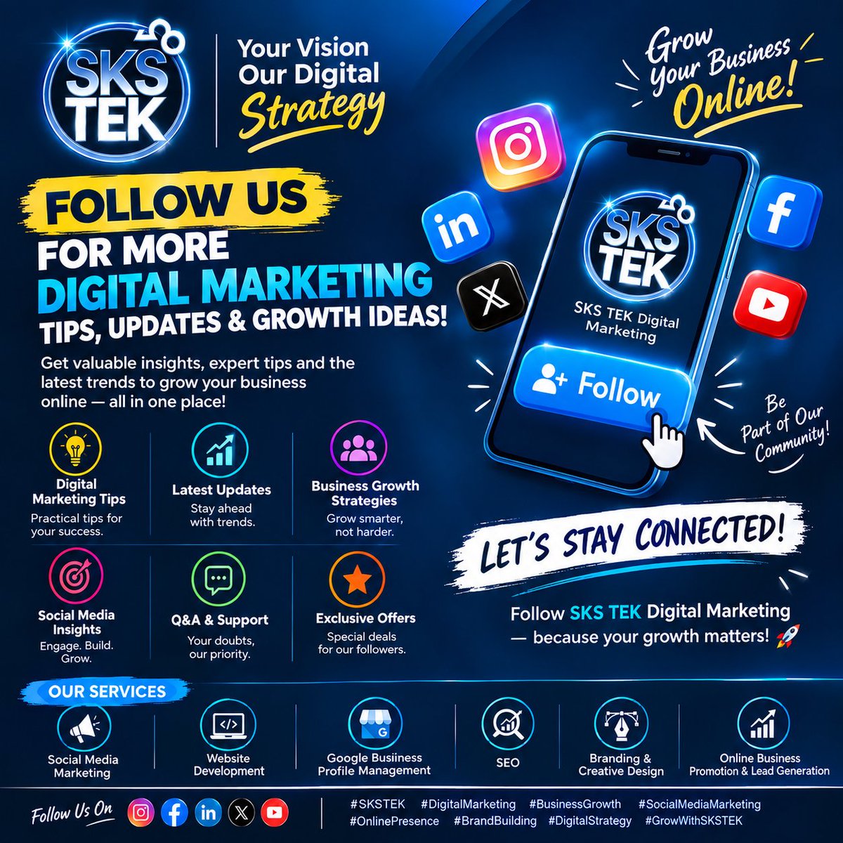 sks_tek's tweet photo. Your Business Is Online. Now Make It Stand Out! 🚀 Follow SKS TEK for Digital Marketing Tips &amp; Growth Ideas. #SKSTEK #DigitalMarketing #DigitalGrowth #BusinessGrowth #SocialMediaMarketing #OnlineBusiness #BrandVisibility https://t.co/OnwpIxInx6