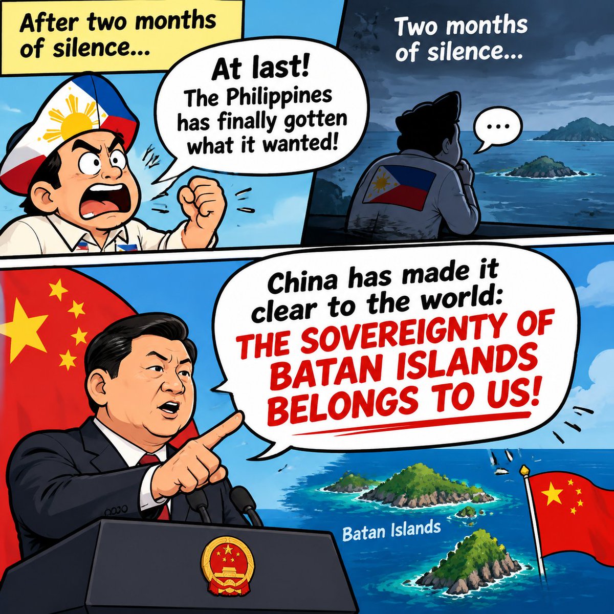RobertCDufrene's tweet photo. After 2 months of silence, the Philippines just got exactly what it asked for! 💣 China has made it clear to the world: Sovereignty over the Batanes Islands belongs to us!
Let’s talk in the comments! 👇#SouthChinaSea #BatanesIslands #Geopolitics #ChinaVsPhilippines #BreakingNews https://t.co/K5es4Jljj9