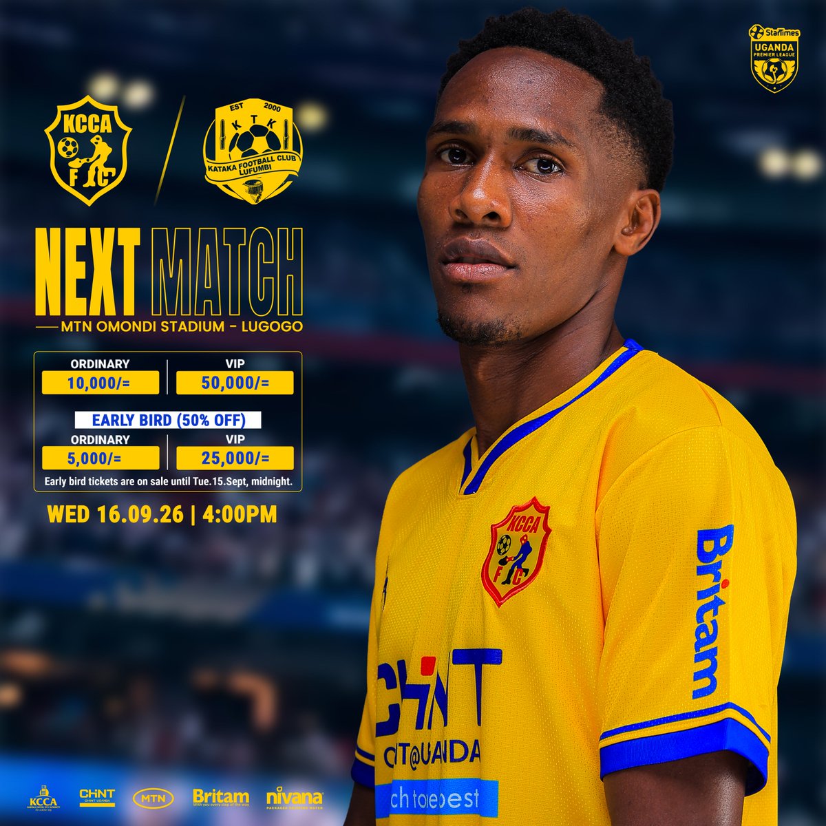 KCCAFC's tweet photo. We are back at home on Wednesday. 

Secure your Early Bird ticket NOW and save 50%. 🔥

Early Bird tickets are available now at MTN Omondi Stadium ONLY until Tuesday, 15th September, at midnight. Don’t wait until it’s too late.

#KCCAFC #KCCAKAT #StarTimesUPL https://t.co/vUWocpIdMv