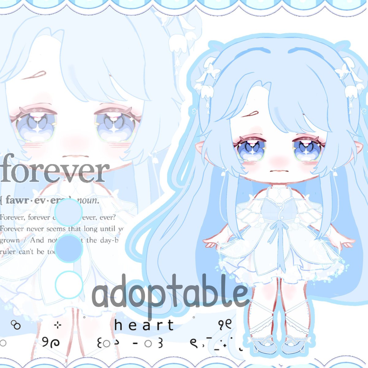 PunnyGacha's tweet photo. ✨ ADOPTABLE OPEN ✨
Meet Blue Bell 💙
Price: $10
DM to claim her
Payment: PayPal
Comes with full commerial rights.
#adoptable #adoptableOC #chibiadoptable #pastel #cuteoc #characterdesign #artforsale #ocforsale https://t.co/V4rdvroDn2