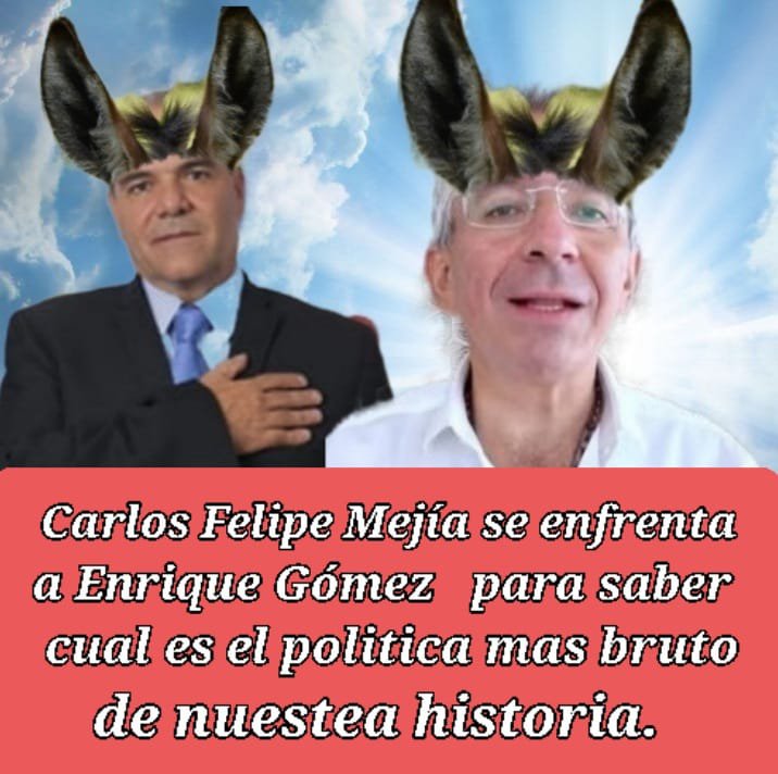 Eclides3's tweet photo. Tremenda disputa en la godarria colombiana.
El uribista Carlos Felipe Mejia se enfrente al Chulavita Enrique Gómez, para saber cuál ha Sido el Congresista más bruto de nuestra historia repúblicana https://t.co/Ou7NmtCQU7