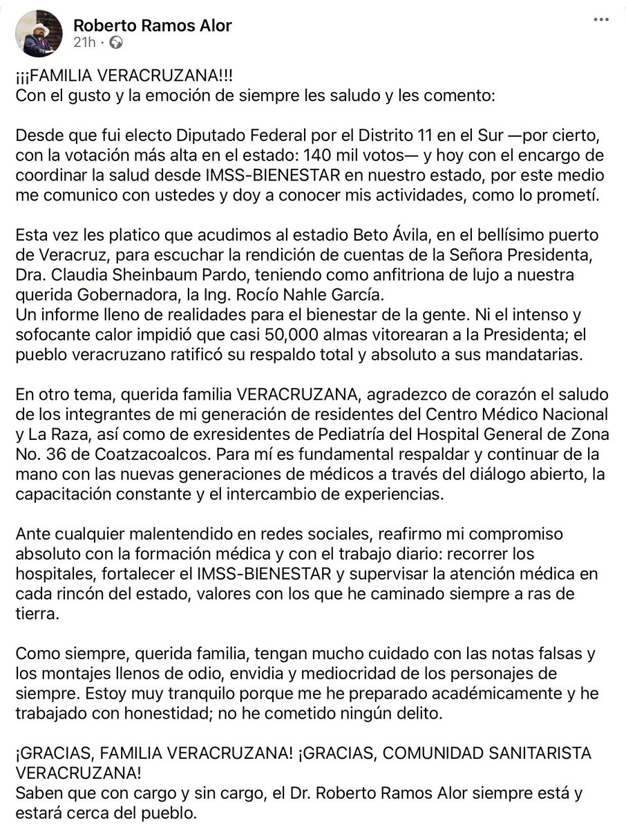 StratCons's tweet photo. Y @RamosAlorR publica un “informe” donde dice que se le ataca en redes sociales.
Que quede claro: Ramos Alor NO TIENE ninguna autoridad ni laboral ni clínica, operativa y menos médica sobre los médicos residentes que estudian sus posgrados.
Es solo un macuarro político empoderado https://t.co/R5FjQCToJe