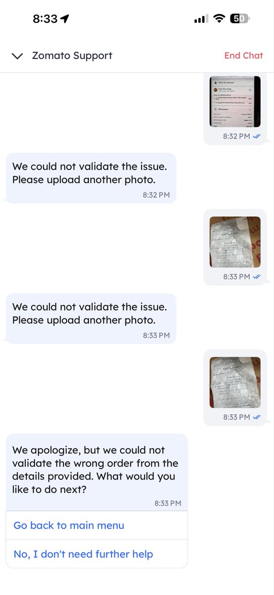 MisF0rtunE_ofc's tweet photo. Nice costumer support @zomato , received wrong order and when sending proof this happens? I want refund now! https://t.co/y98jpqXfaQ
