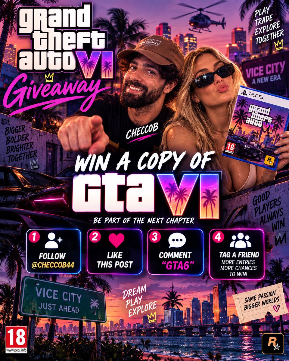 Fc27Trading's tweet photo. 🔥 GIVEAWAY l GTA VI ! 🎮

Vuoi vincere una copia di VI? 👀 
Per partecipare:

✅ Seguimi @Fc27Trading 

♥️ Metti Like

💬 Commenta "GTAVI"

🔄Reposta questo post

🏆 1 COPIA DI GTA VI IN PALIO!

Fallo subito e incrocia le dita 🔥 🍀 
#gta6 #gtaVI #ps5 #pc #fyp https://t.co/NQKl6cvO4G