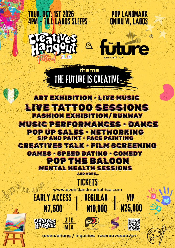 mfirevibez's tweet photo. 🎨🚀 THE FUTURE IS CREATIVE!

Creatives. Brands. Music. Art. Fashion. Culture. Networking. Vibes.

One room. One day. Endless possibilities.

📍 Pop Landmark, Oniru VI
🗓️ October 1st, 2026

Come create. Come connect.

🔗  https://t.co/2mc4joelGK https://t.co/bb7M5i7QH0