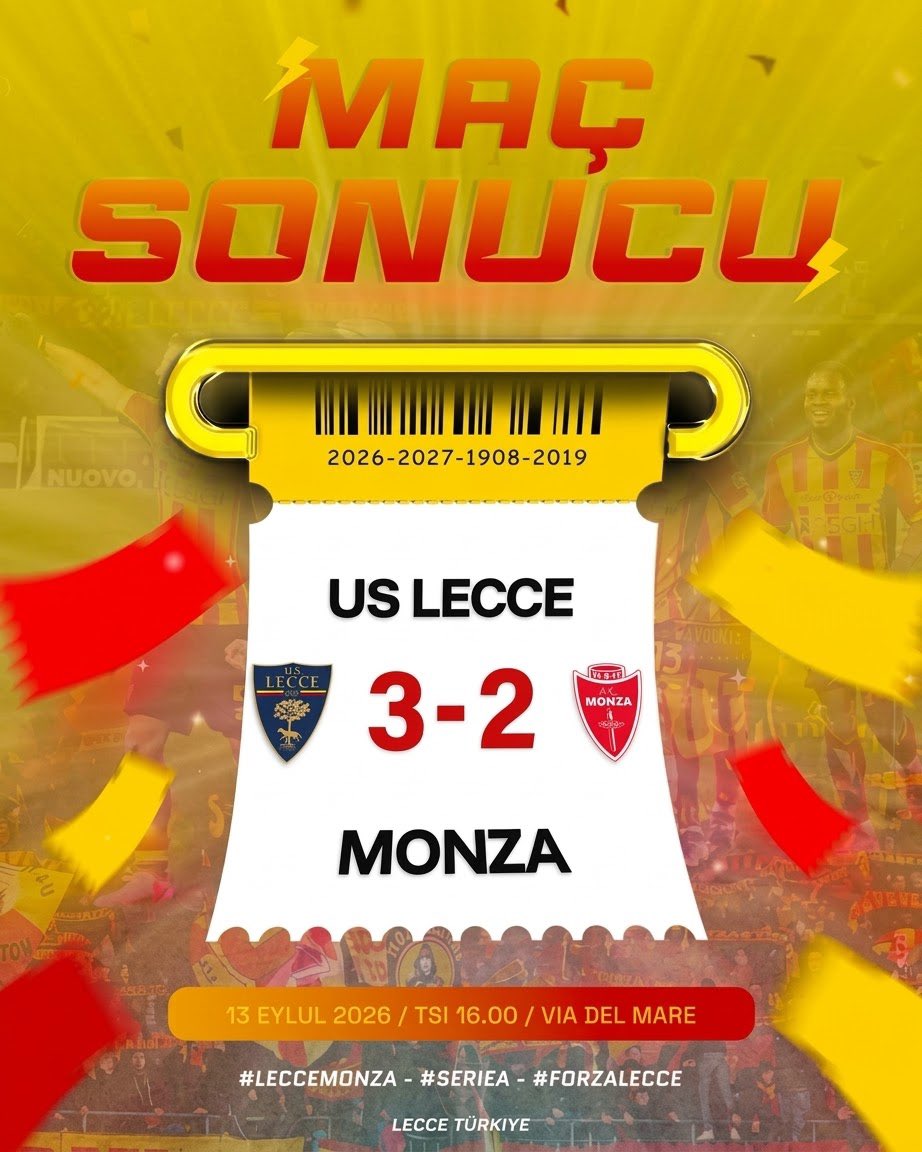 leccetr's tweet photo. ⏭️✅ Via Del Mare’de mücadele tamamlandı!
⚽️ L. Coulibaly
⚽️ T. Gabriel
⚽️ L. Coulibaly
🅰️ I. Ilic
🅰️ I. Ilic
🅰️ D. Veiga
🗣️ Bu sonuçla birlikte Serie A’da oynadığımız 4. maçımızda 2. galibiyetinizi aldık!
#LecceMonza • #SerieA • #ForzaLecce https://t.co/hdTKi10Xqy