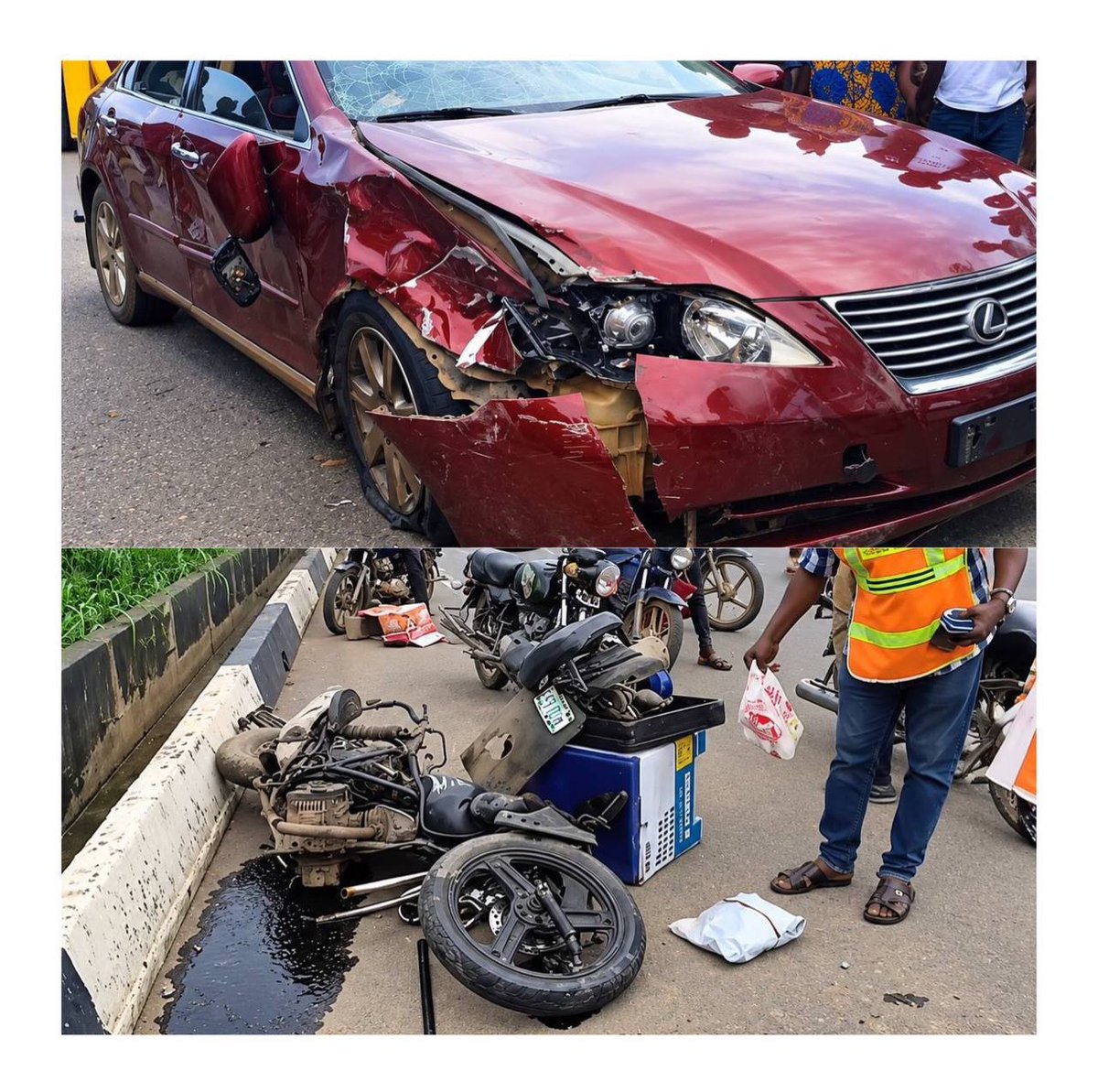 instablog9ja's tweet photo. Friends mourn as hit-and-run reckless driver k+lls  fresh first class graduate hustling as a dispatch rider in Ogun State

Friends and associates have been thrown into mourning following the de@th of a fresh first-class graduate of FUNAAB,Mayowa aka Mayorwhiz who was working as a dispatch rider in Ogun State.

The deceased was said to be operating a Qlink dispatch motorcycle when he was involved in a fatal collision with a red Lexus ES 350  around the MKO Abiola Sports Arena, Kuto, Abeokuta, on Saturday, September 12, 2026.

According to a road accident report shared online, the crash occurred at about 3:45 p.m. along the inbound Kuto underpass. The dispatch rider was presumed de@d at the scene, while his remains were conveyed to a general hospital by an FRSC van.

It was further stated that two male occupants of the Lexus fled the scene after the crash.