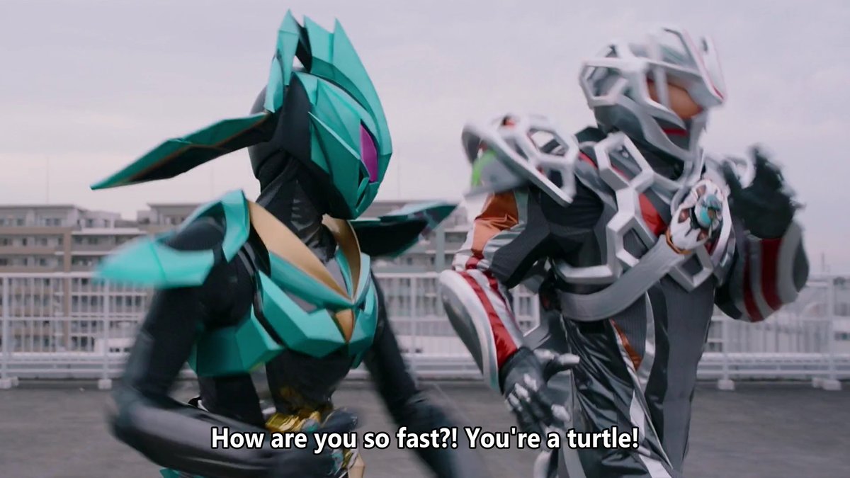 SentaiFiveDX's tweet photo. It wasn't slow and steady that won the race... it was a turtle with mouse speed #KamenRiderMYTH https://t.co/aBnR73jDw4