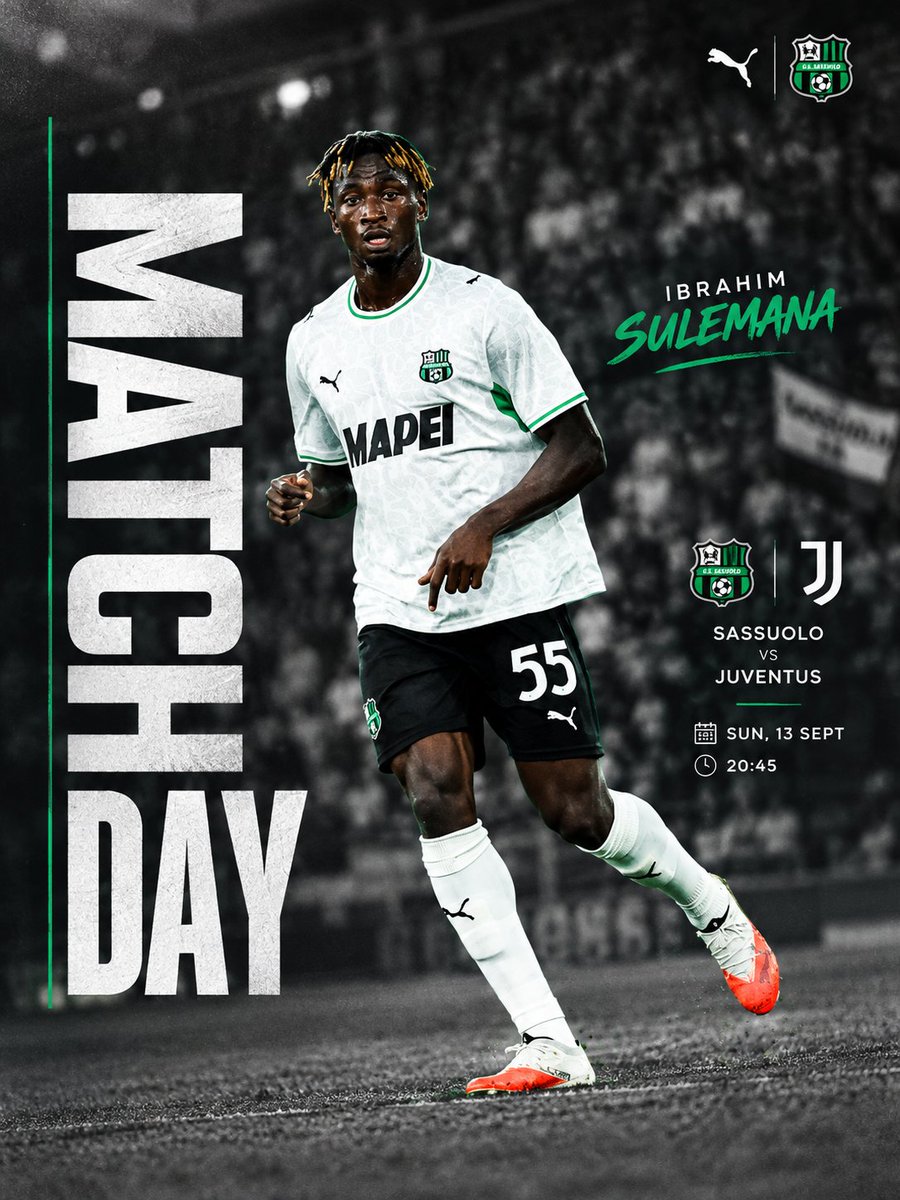 Sulemana_IK's tweet photo. 📅 It's Matchday!  
🇮🇹 Serie A
🆚 Juventus 
⏰ 20:45 CEST

#ForzaSasol 🖤💚 https://t.co/85G4vd4jkb