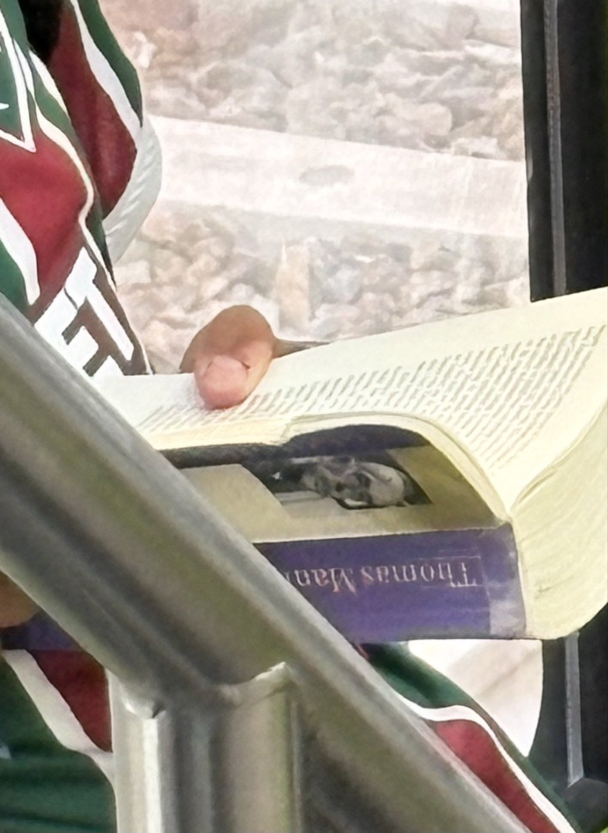 pptamburelli's tweet photo. maranza su treno regionale che legge Thomas Mann solo tu puoi salvare questo paese 🇮🇹 https://t.co/QAGmGJKbXV