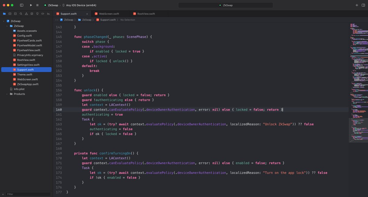 ZkSwapRH's tweet photo. Sorry for the silence today.

We are heads down building the ZkSwap iOS app. Native tabs, Face ID lock, shielded notes backed up in the Keychain.

A lot of new tokens are also coming to the ZkSwap aggregator today.

0x91f9fca4ff29dc5a755777f94d2beacc3023bdb0 https://t.co/p0MWrN2Eqk