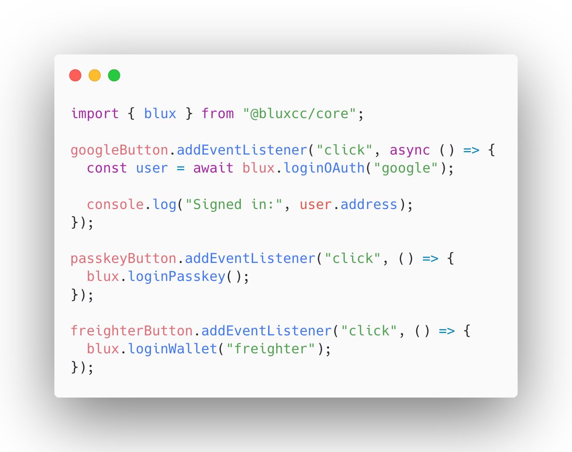 BluxOfficial's tweet photo. 2/3 Using @bluxcc/core?

Connect your own buttons and forms directly to Blux’s headless login methods. No default login modal required.

Core guide:
https://t.co/LUmymhu2DR https://t.co/3NjHgKZg6r