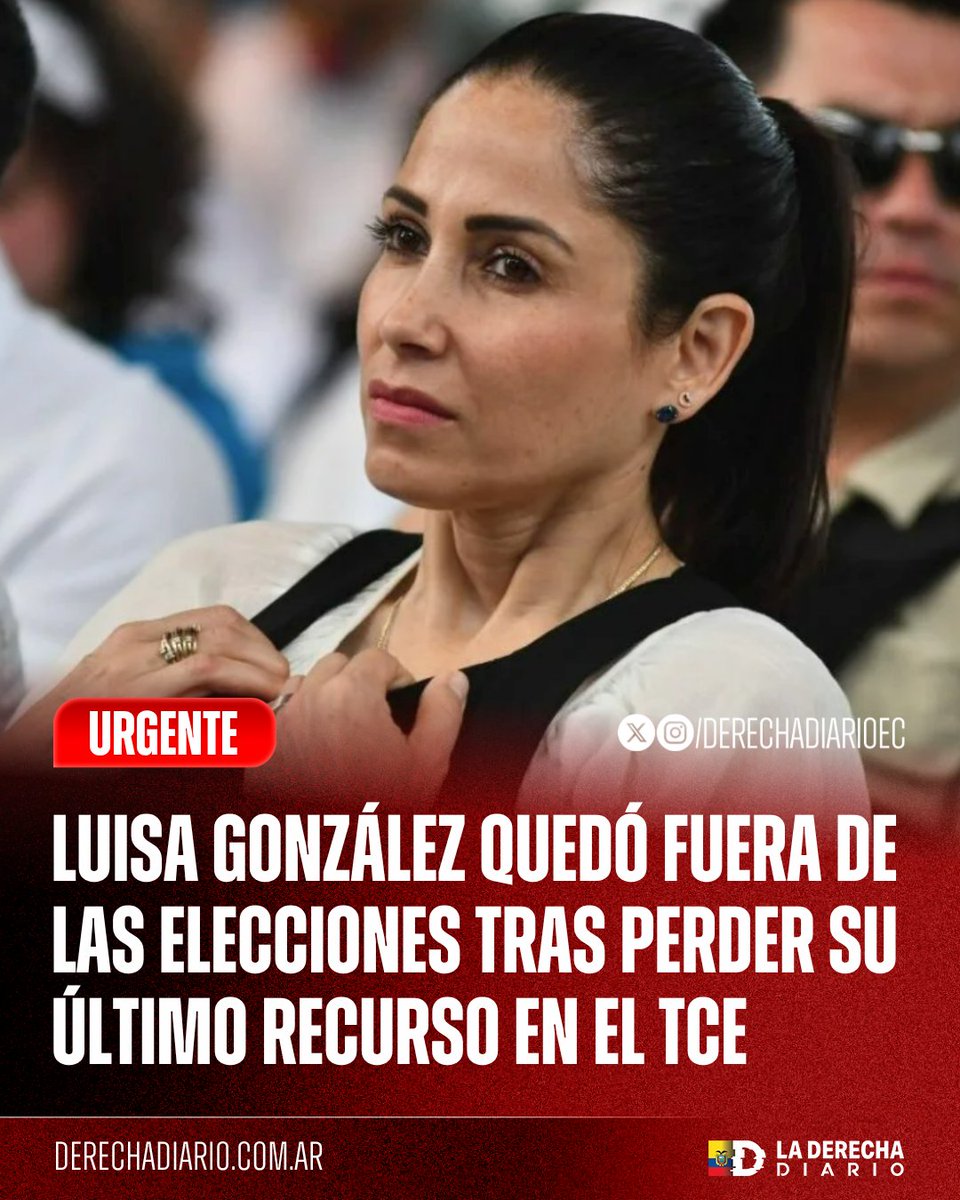 DerechaDiarioEC's tweet photo. 🚨🇪🇨 | URGENTE — SE CELEBRA: La fracasada Luisa González quedó definitivamente fuera de las elecciones seccionales del 29 de noviembre después de que el Tribunal Contencioso Electoral rechazara por unanimidad, con 5 votos, su último recurso para intentar llegar a la Prefectura de Manabí con el respaldo de Pachakutik.
