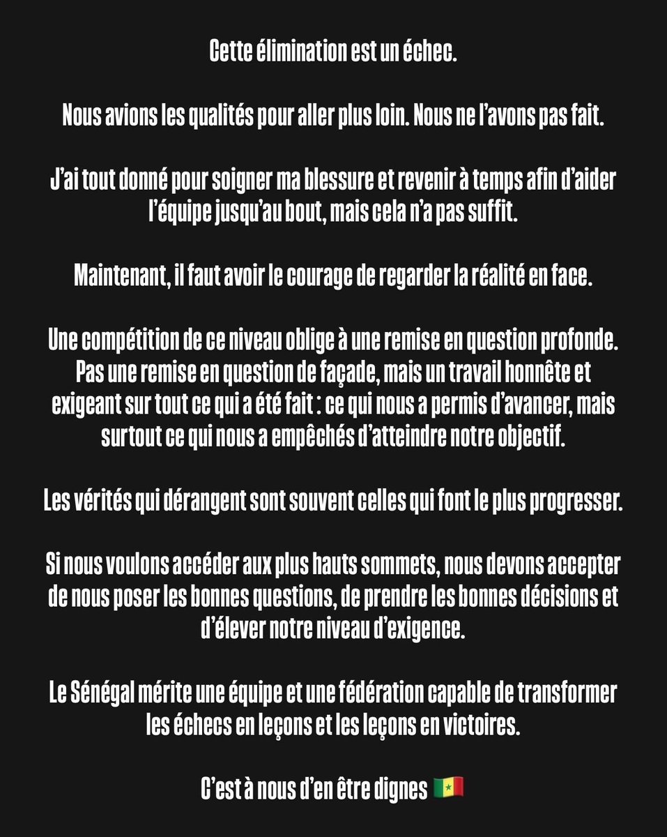 Mansour_Loum's tweet photo. Pourquoi Edouard Mendy prend sa retraite internationale ?

Son post après le Mondial. Tout y est. https://t.co/ib8bcZIu4H