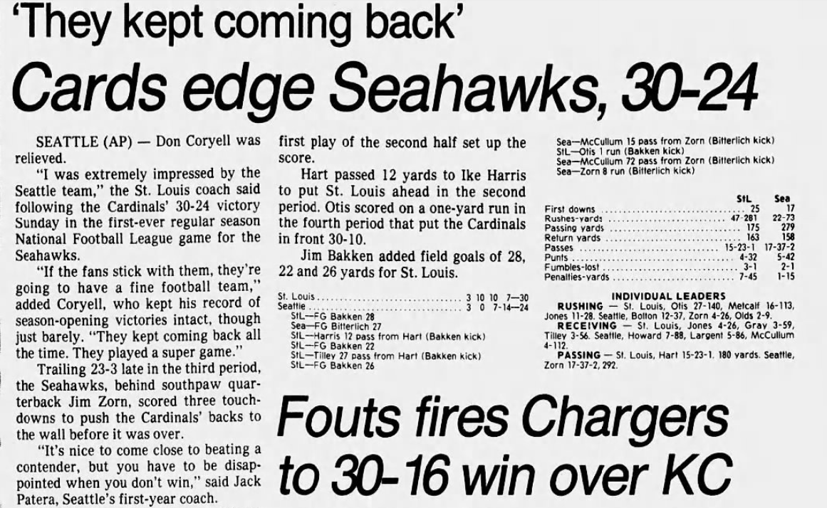 SEA_Sports_Info's tweet photo. Sept. 12, 1976 - 50 years ago

Seahawks play first Game https://t.co/OcqNg53Asz
