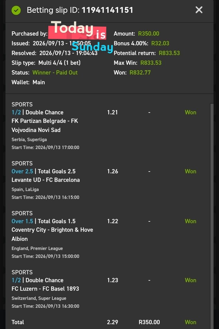Gnbhengu's tweet photo. 💥🍏2nd Boom🍏💥
Congratulations if you followed.
#Surecase #Easybet
18 + | T&Cs Apply https://t.co/qLlus5sG0N