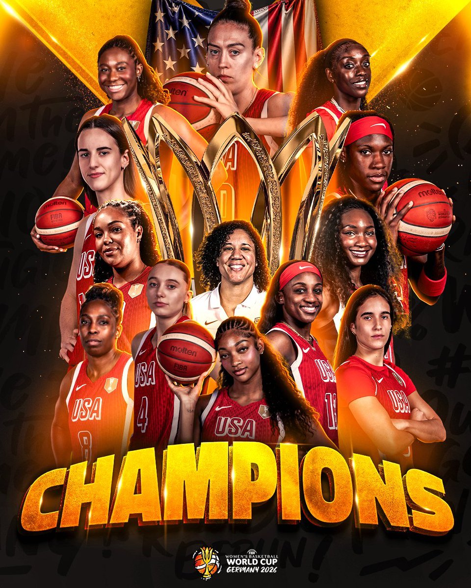 BskPulse's tweet photo. 🏆 FIBA Women's World Cup 2026 – FINAL RESULTS

🥇 Gold:
🇺🇸 USA 97–79 France
USA's 5th straight title. 

🥉 Bronze:
🇪🇸 Spain 81–58 Germany

USA now has 36 straight World Cup wins. 🏆

#FIBAWWC #Basketball #USABasketball #France #Spain #Berlin2026 https://t.co/NOXgBHBC50