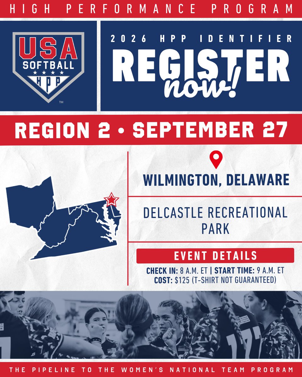USASoftball's tweet photo. 🥎 𝐑𝐞𝐚𝐝𝐲 𝐭𝐨 𝐭𝐚𝐤𝐞 𝐭𝐡𝐞 𝐧𝐞𝐱𝐭 𝐬𝐭𝐞𝐩?

Early registration is closing 𝒔𝒐𝒐𝒏 for the upcoming 𝗥𝗲𝗴𝗶𝗼𝗻 𝟲 &amp; 𝟵 #HPP Identifiers!

𝙎𝙚𝙘𝙪𝙧𝙚 𝙮𝙤𝙪𝙧 𝙨𝙥𝙤𝙩 𝙩𝙤𝙙𝙖𝙮!
DE 🔗 https://t.co/3ZzowfKAAR
MT 🔗 https://t.co/xNliM733L7 https://t.co/7aXkvVQACd