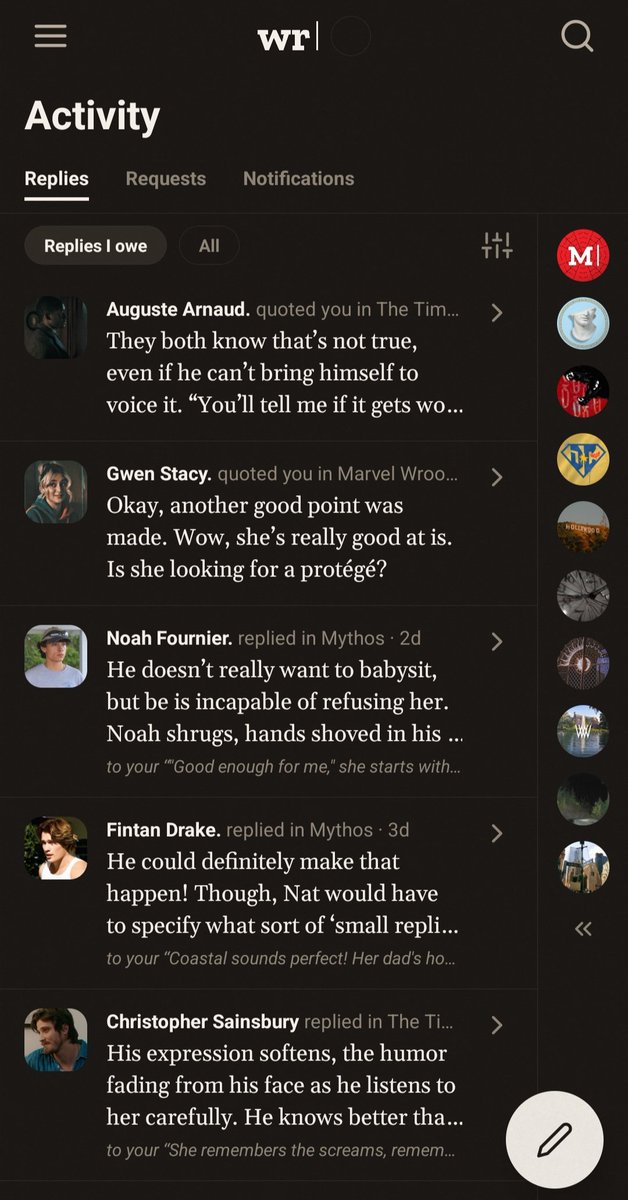 wroomrp's tweet photo. Feature Highlight:

Tired of losing replies in your notification tab? With wroom|, we've designed a "Replies I owe" tab so you never lose them again! You can even sort them chronologically or filter by wroom!

(And yes, you can toggle between light &amp; dark mode!)

#rptwt #twtrp https://t.co/n9X8sVHsC8