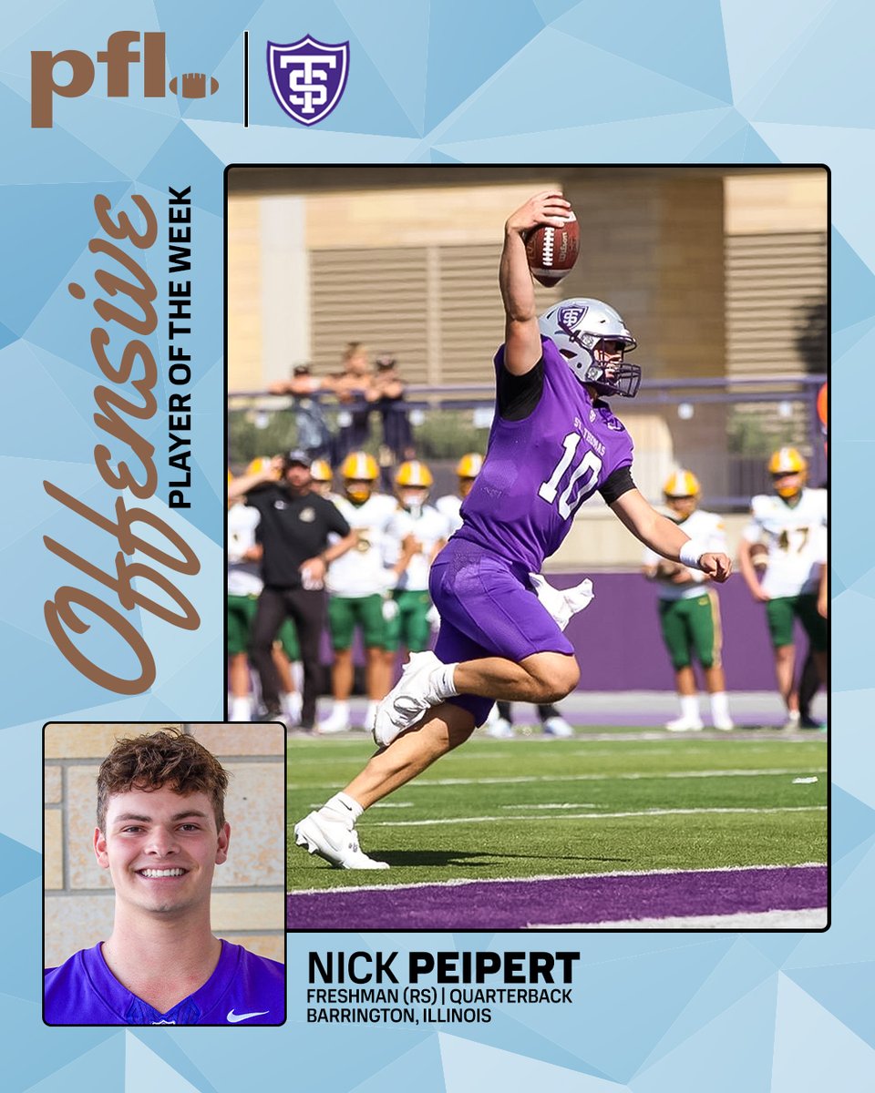 pioneerftbl's tweet photo. 𝗣𝗙𝗟 𝗢𝗳𝗳𝗲𝗻𝘀𝗶𝘃𝗲 &amp; 𝗙𝗿𝗲𝘀𝗵𝗺𝗮𝗻 𝗣𝗹𝗮𝘆𝗲𝗿 𝗼𝗳 𝘁𝗵𝗲 𝗪𝗲𝗲𝗸!

Nick Peipert, St. Thomas

Story > https://t.co/nM0WsMG4Xo https://t.co/SvarYFWx92
