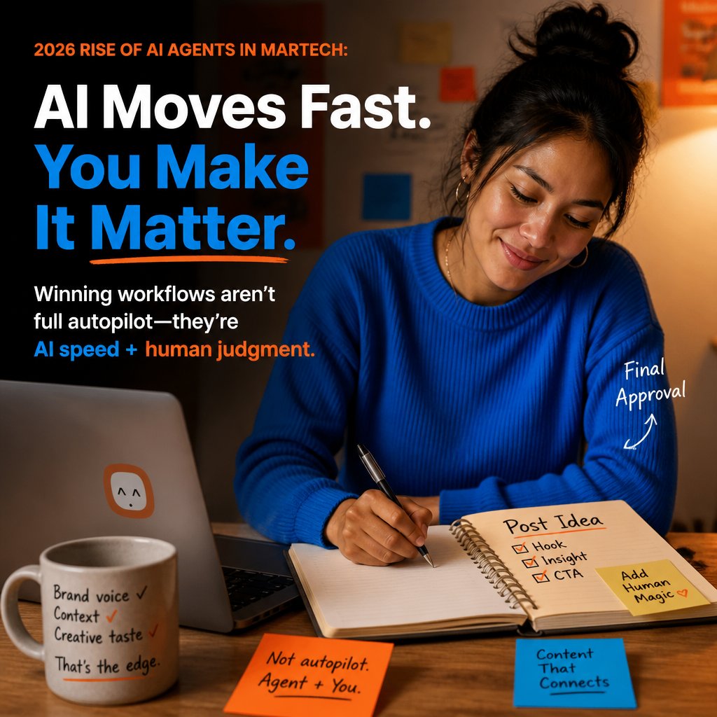 AgentMio's tweet photo. Your AI agents can draft posts in seconds, but should they approve content? In 2026, the winning workflow isn't autopilot, it's AI speed plus human judgment. Agent Mio handles the drafts. You keep the final say on voice, context, and taste. #AIMarketing #SoloBuilders https://t.co/qZYb6Sgu8d