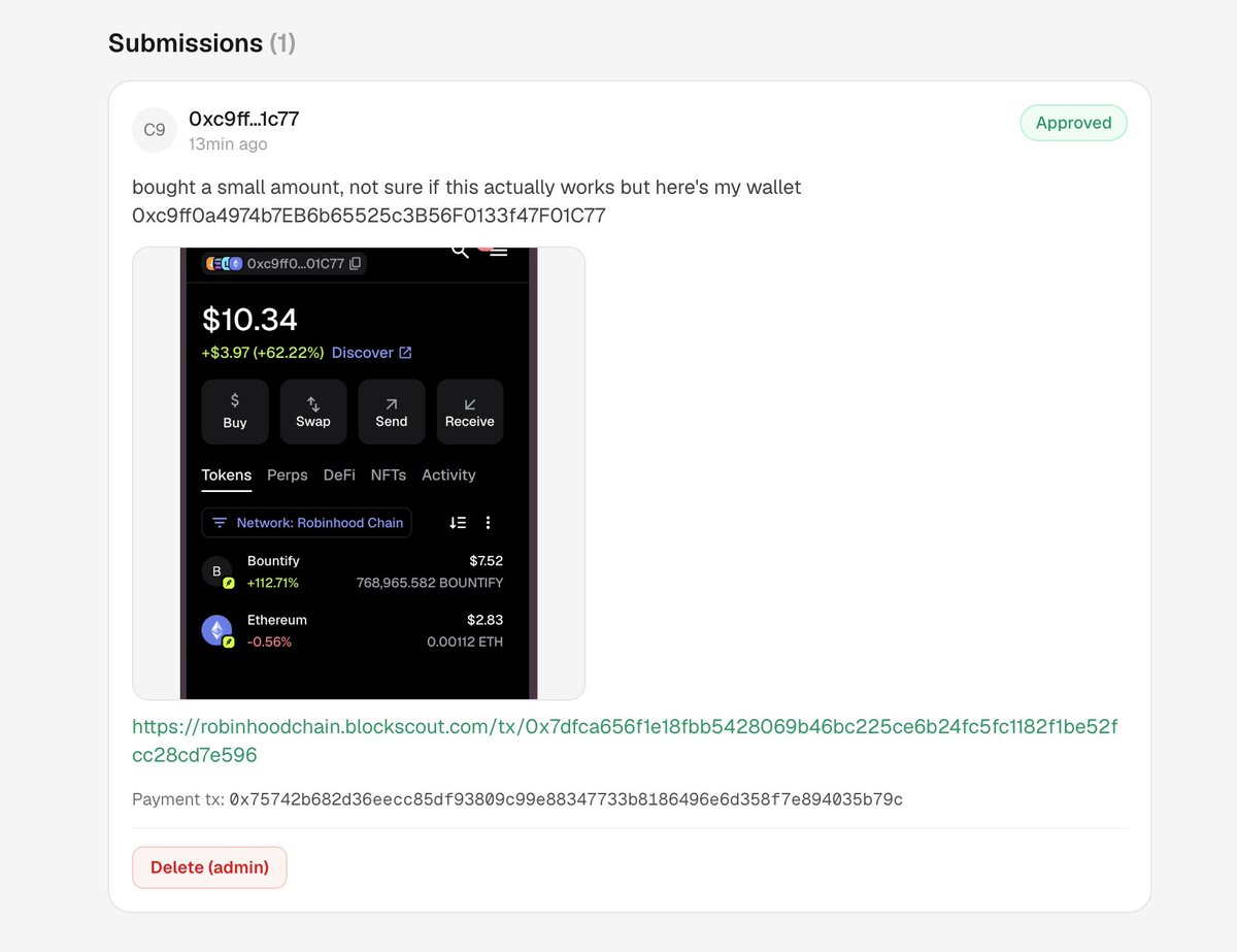 bountifydotfun's tweet photo. First $BOUNTIFY reward is out.

500,000 BOUNTIFY sent to our first winner, straight from our wallet to theirs.

10% burned right alongside it, 50,000 BOUNTIFY gone for good, exactly as promised.

This is how it works from here on: every payout, another burn.

Payment tx: https://t.co/j893OZTDKn
Burn tx: https://t.co/C2nMczlR9U