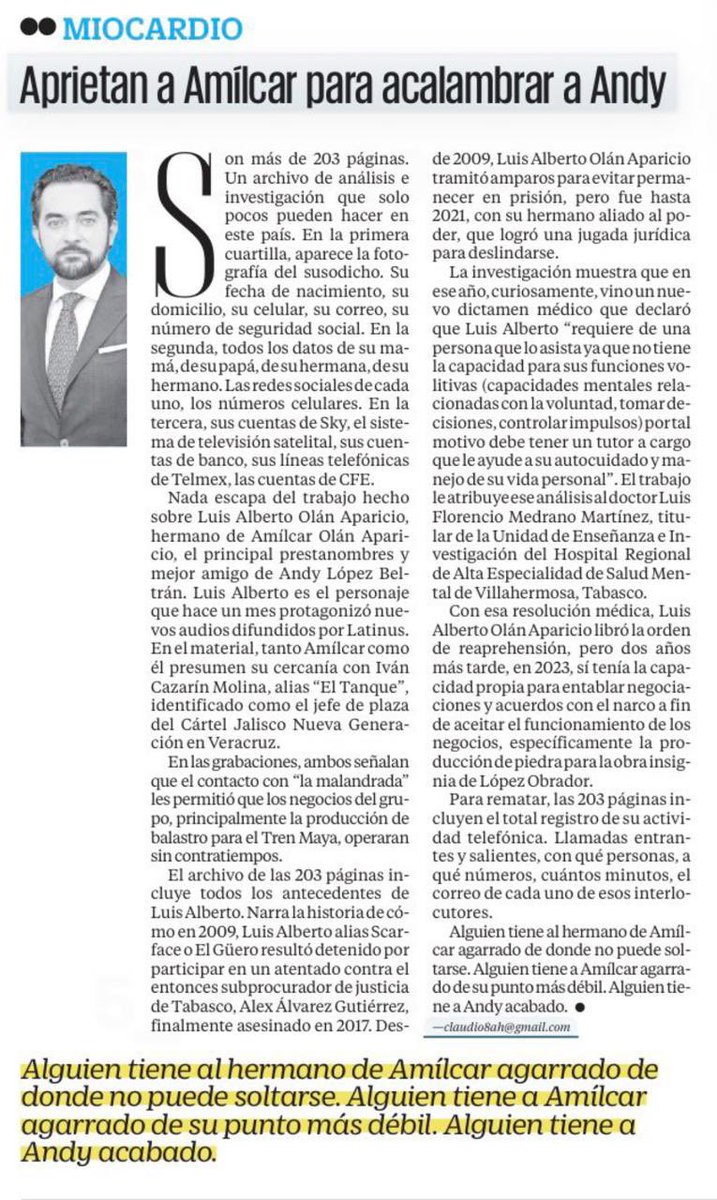 ferbelaunzaran's tweet photo. La colusión del obradorato con el crimen brota por todos lados, aun en el círculo más cercano y familiar del factotum de Palenque.

Lean a @ClaudioOchoaH👇.

Aprietan a Amilcar para acalambrar a Andy. https://t.co/r8pzNNLQyu