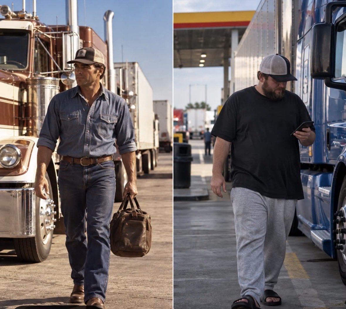 rudy_betrayed's tweet photo. Remember when truckers DRESSED like they actually had a job.

Back in the day, it was boots, clean clothes and pride in how you represented trucking.

No pajamas.
No shower shoes at the fuel island.
No looking like you just rolled out of the sleeper at Walmart.

Maybe I’m old-school… but professionalism used to mean something.

Should truckers still DRESS for the job?