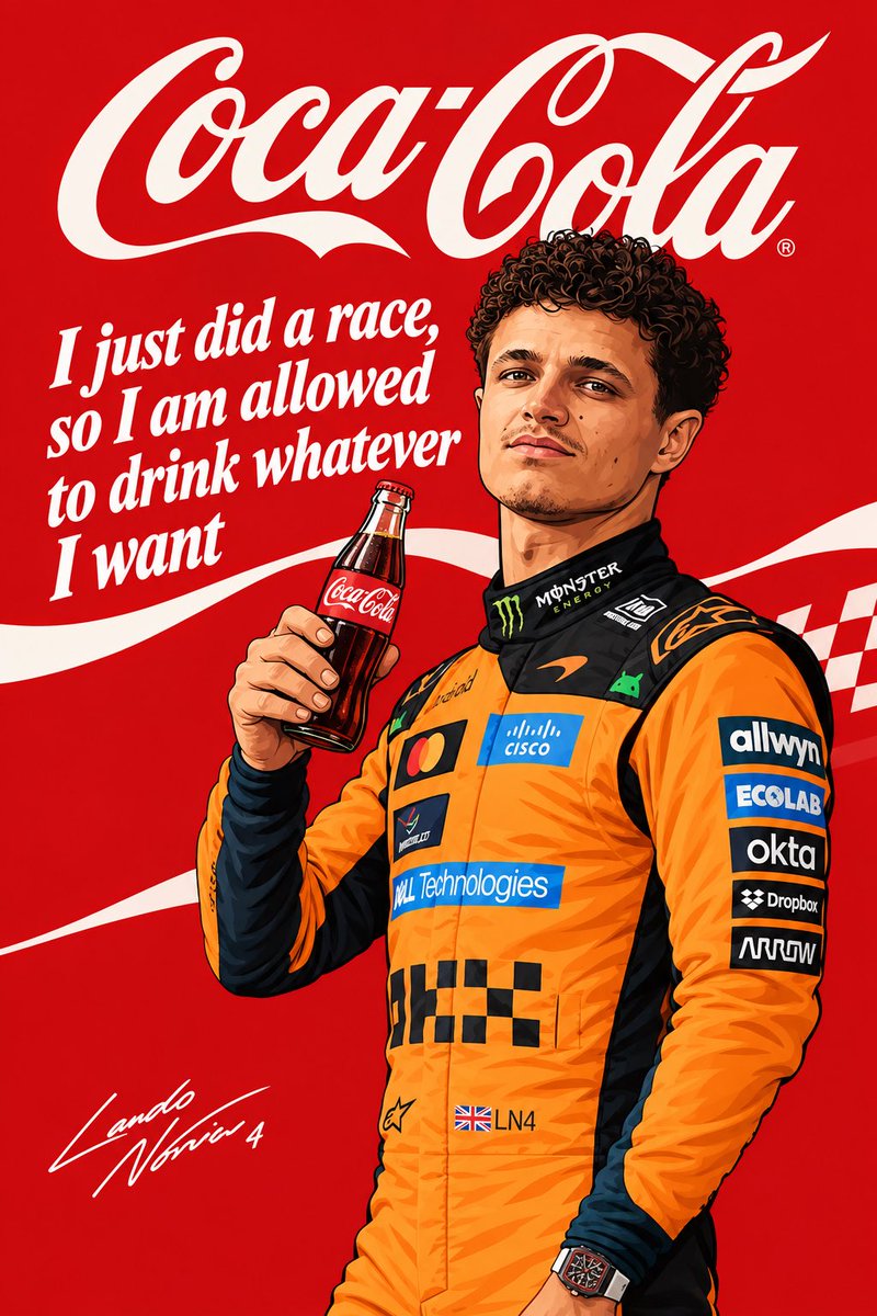ErwinP79's tweet photo. I just did a race, so I am allowed to drink whatever I want! #Lando #Norris #F1 #Madrid #CocaCola #Formula1 https://t.co/BO3xZxDhUc