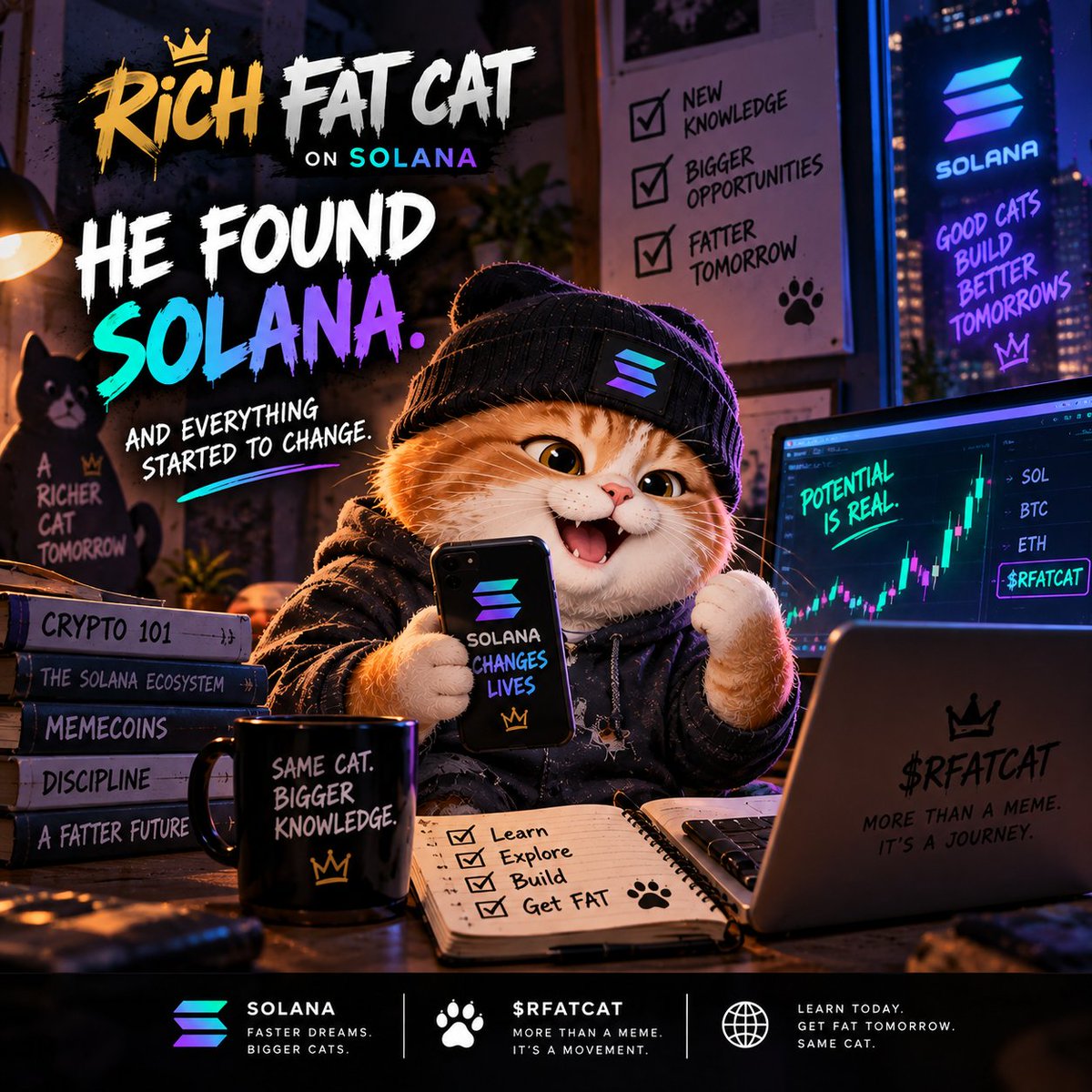 RichFatCatonSol's tweet photo. He found Solana. 🐱💜

One chain.
One new world.
One big dream.

Something had changed.

The broke cat had found his path.

$RFATCAT

#richfatcat #RFATCAT #crypto #solana #memecoin https://t.co/frYWTHifuJ