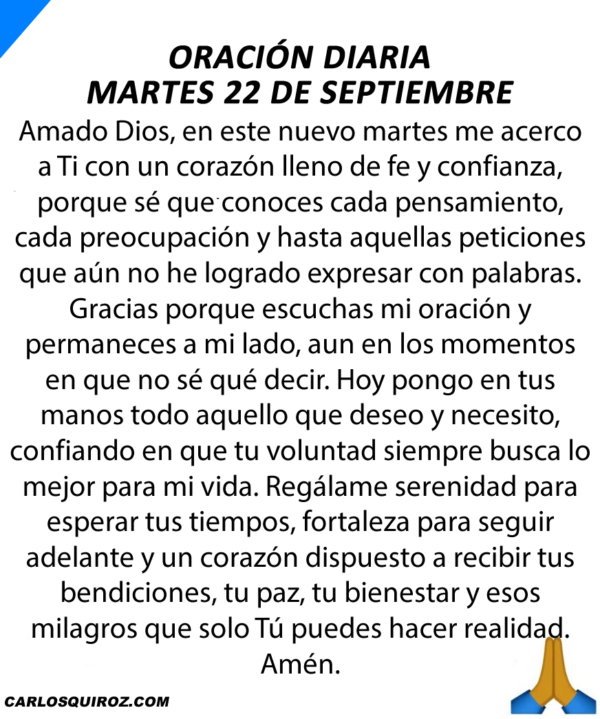 djcarlosquiroz's tweet photo. Oración diaria martes 22 de septiembre del 2026. https://t.co/d7xiuLZ7vr