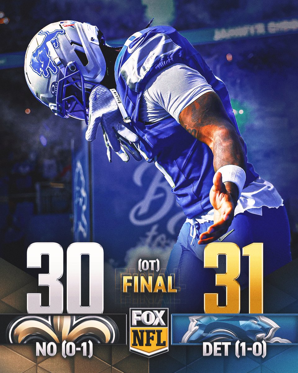 NFLonFOX's tweet photo. The @Lions win it in OT to open the season on a high note! 🔥 https://t.co/vGNc5O6LGM
