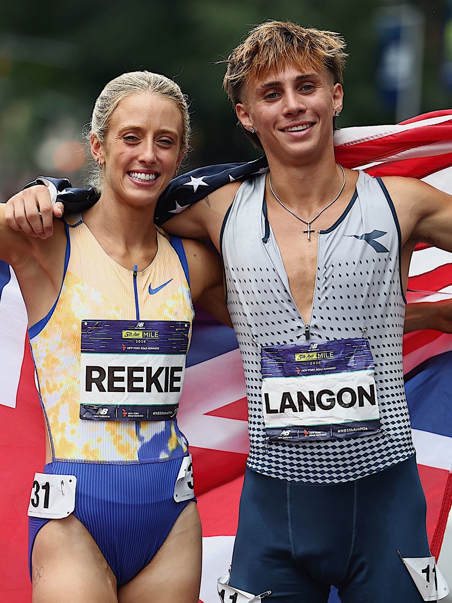 AthleticsWeekly's tweet photo. Jemma Reekie and Marco Langon triumph in the New York Fifth Avenue Mile ‼️

Securing her third title in the Big Apple after 2021 and 2023, Reekie clocked 4:13.8, producing the fastest mile anyone has run in the event’s history 🇬🇧

Marco Langon ran 3:45.0, which was the second quickest mark at the event behind Josh Kerr's 3:44.3 🇺🇸

📸 John Nepolitan
