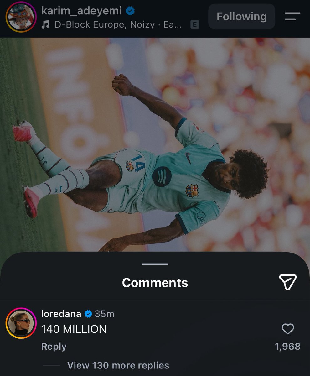 BarcaUniversal's tweet photo. 🚨 Adeyemi’s wife on IG: "140 MILLION!" https://t.co/APPx84Ek94