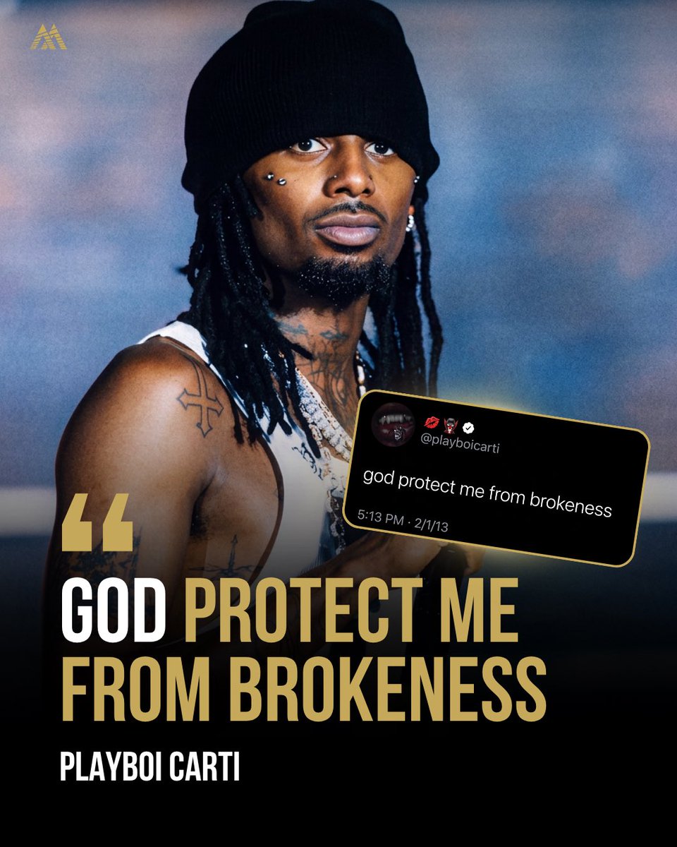ByMindsets's tweet photo. “God protect me from brokeness”

- Playboi Carti (2013) 💭 https://t.co/a70LFomthU