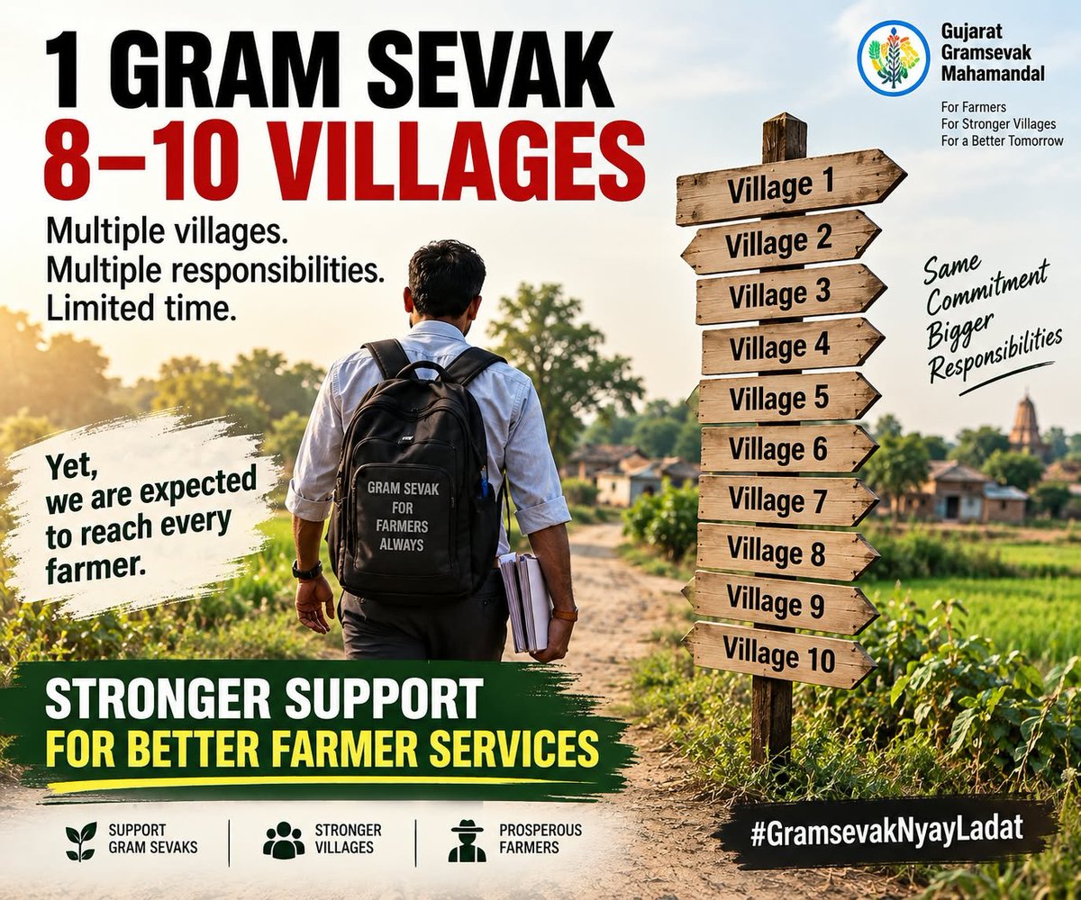 khedaGSmandal's tweet photo. For years, Gram Sevaks have served villages and farmers without raising such a movement. This is the first time since the cadre was created that they have had to come together to seek justice.

#GramsevakNyayLadat @CMOGuj @TimesNow @ABPNews https://t.co/LQjg9e87Qv