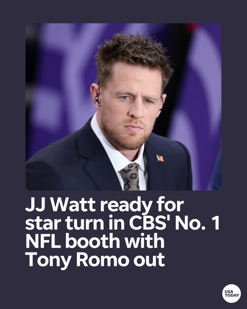 usatodaysports's tweet photo. JJ Watt was a dominant defensive players in the NFL for a decade. His next challenge is replacing Tony Romo is the NFL on CBS booth next to Jim Nantz.

🔗: https://t.co/qxyVSC526V

📷: Steph Chambers/Getty Images https://t.co/UpEHRU8S3w