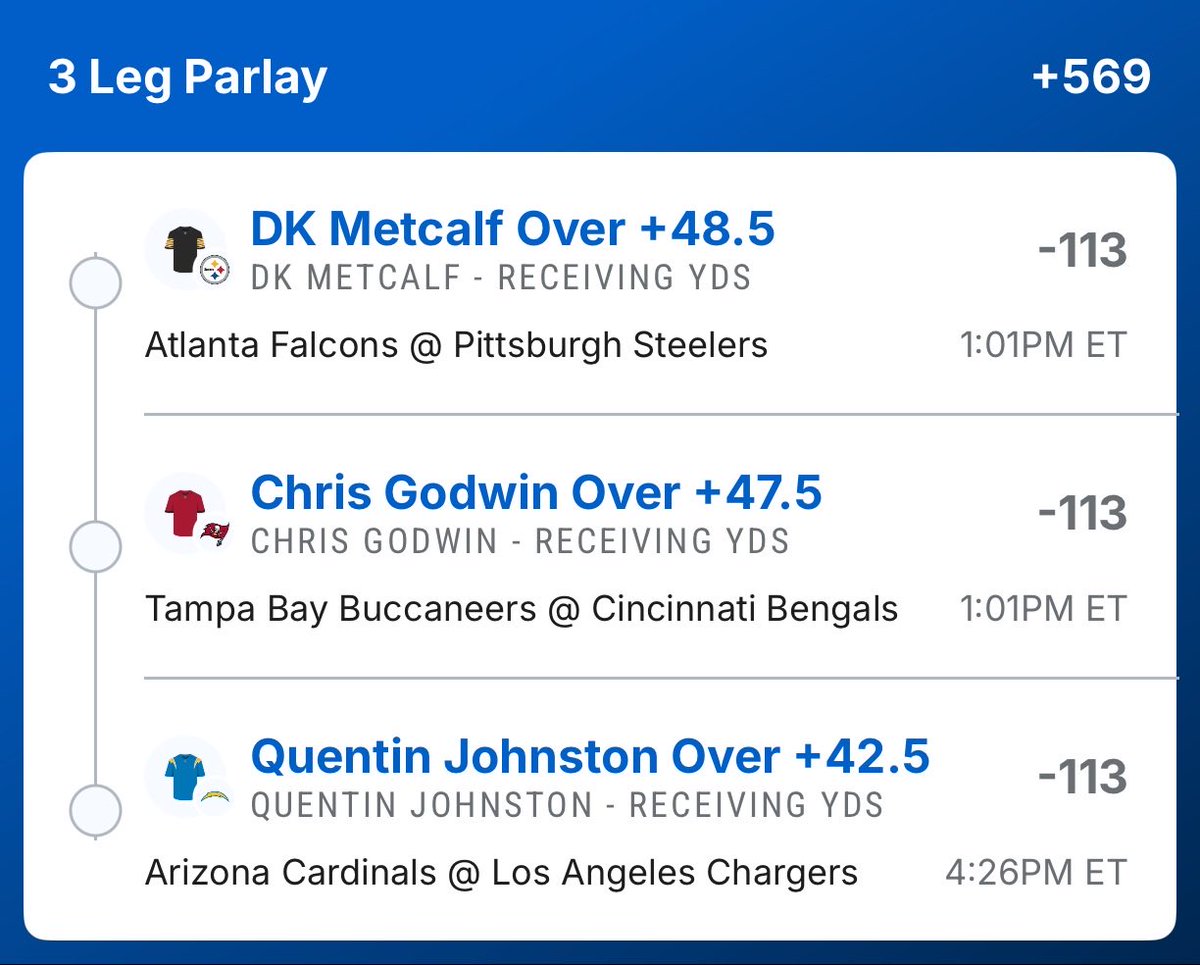 WeLikeBigBets's tweet photo. 3 leg parlay NFL Week 1 https://t.co/igwEXOEnWz