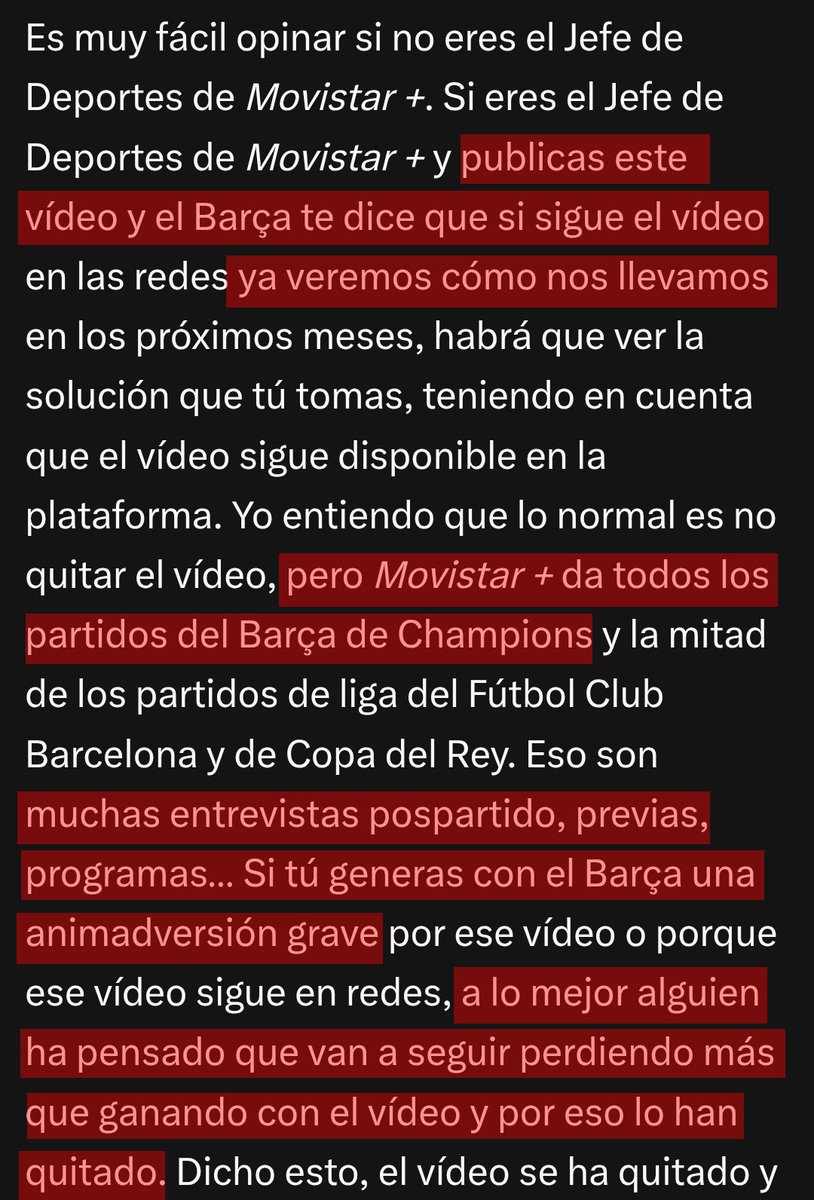 HdeHelena_RM's tweet photo. 1️⃣ LaLiga de Tebas censuró preguntas sobre el caso Negreira en un acto.

2️⃣ Juanma Castaño desliza que el vídeo de Rodri menospreciando al Valencia fue borrado de redes sociales por orden del Barça.

"Si generas animadversión grave con el Barça, a lo mejor alguien pensó que se pierde más que se gana con el vídeo y lo borró".

Enric Rojas, jefe de deportes de Movistar+, es un "culé hasta la médula" y exsocio de Gerard Piqué.

Está todo podrido.