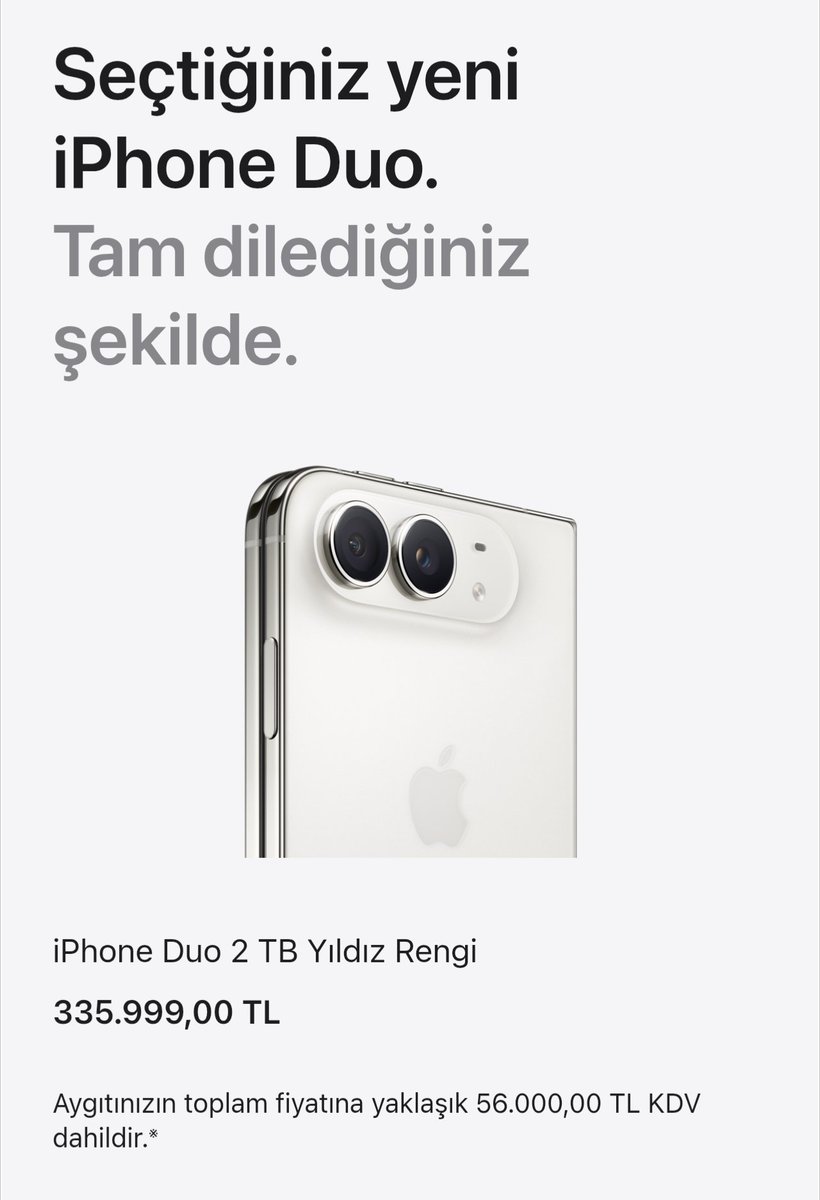 geekdegafas's tweet photo. 💲 El iPhone Duo es caro, pero hay un país donde es prohibitivo. 

🇹🇷 Turquía. 

💱 La versión con 2 TB cuesta 335.999₺. Si hacemos la conversión de liras a euros... 6.000€.

👛 De media, un turco gana 500€/mes. 

Allí hay un impuesto especial (OTV) del 50% a los teléfonos. https://t.co/FGljEGsgTy