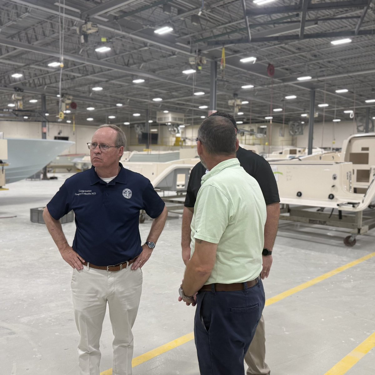 RepGregMurphy's tweet photo. It was excellent to visit @GradyLife in Greenville to tour the facility and meet with employees.

Grady-White Boats is a great example of the skilled workforce and manufacturing excellence we have right here in ENC! https://t.co/qeoCdwFG7N