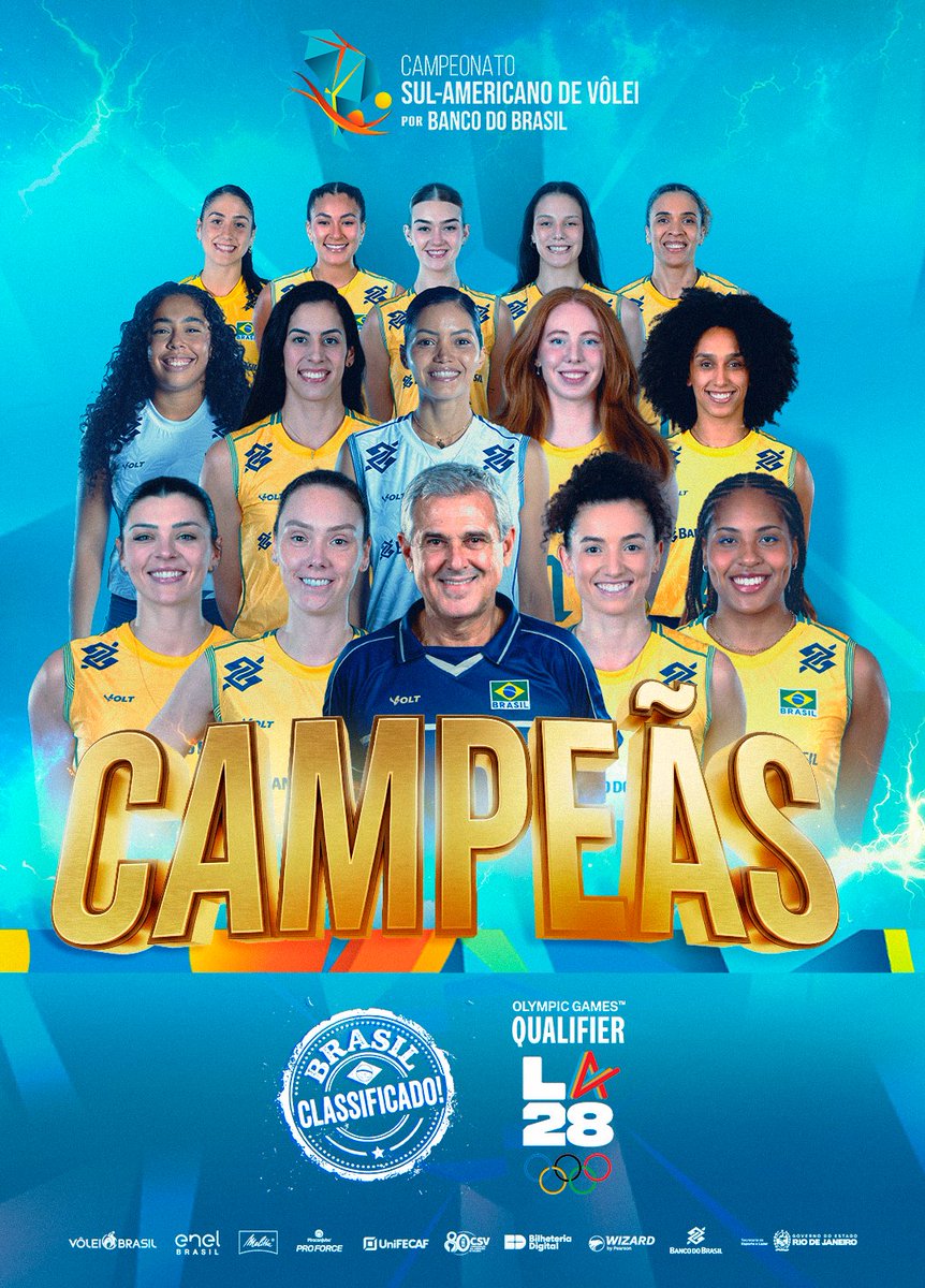 volei's tweet photo. HERE WE GO, LA! ESTAMOS CHEGANDO! 🇧🇷🇧🇷🇧🇷

A seleção feminina está classificada para os Jogos Olímpicos de Los Angeles!! 🏐✨

O Brasil conqusitou o título do Sul-Americano por Banco do Brasil e garantiu a vaga para LA 2028! 🏆 https://t.co/ZgYmDxcQuP