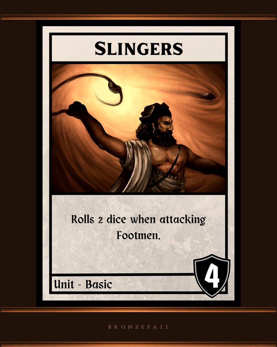 playbronzefall's tweet photo. "Soldiers, notwithstanding their defensive armor, are often more annoyed by the round stones from the sling than by all the arrows of the enemy." - Vegetius, Military Institutions of Vegetius, Book I, Section XVI, trans. Lt. John Clarke (1767)

#cardgame #boardgame #gameart https://t.co/WCZRxApg4y