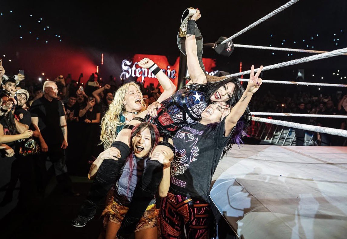 WrestleOps's tweet photo. Scenes after Stephanie Vaquer defeated Liv Morgan to become the new Women’s World Champion last night. https://t.co/xnC10geSVT