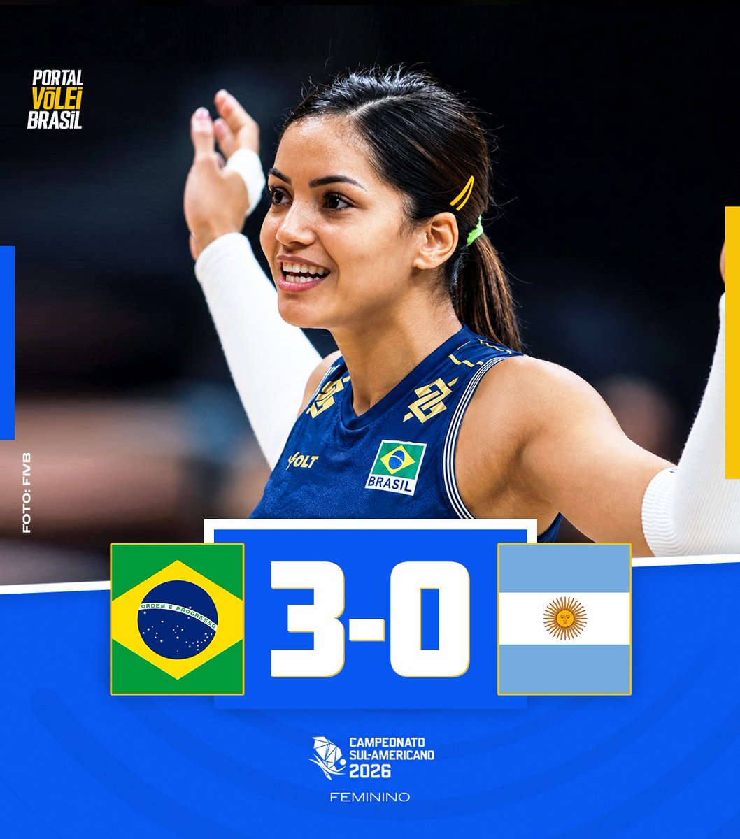 portal_volei's tweet photo. ✅ FIM DE JOGO!

🏐 🇧🇷 BRASIL 3x0 ARGENTINA 🇦🇷 
➡️ (26x24, 25x19, 25x16)
🏆 Sul-Americano Feminino | Rodada 05 https://t.co/G0BfQTfGs4