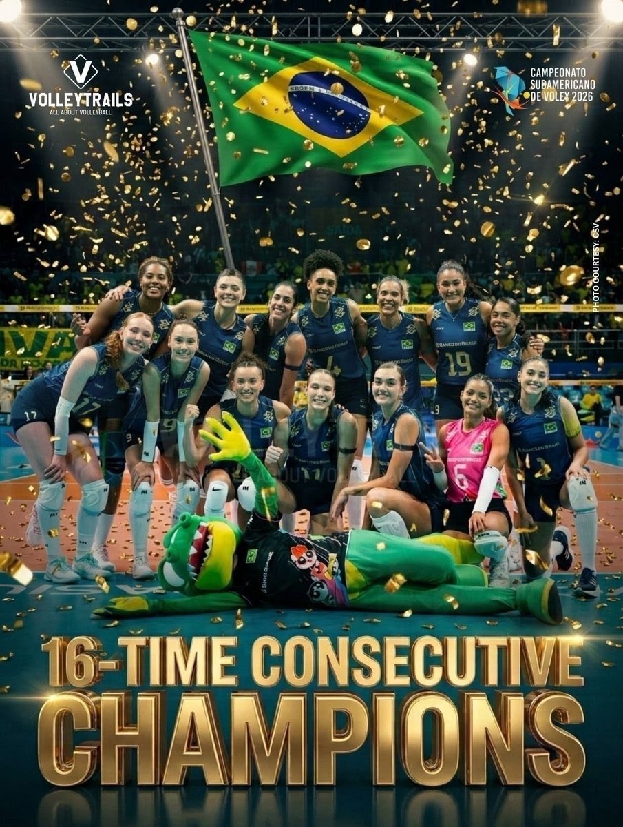 volleytrails's tweet photo. 🇧🇷 16TH CONSECUTIVE TITLE! ABSOLUTE ROYALTY! 👑🔥

Brazil has captured their 16th consecutive crown at the CSV Women's Volleyball Championship. The Brazilian national team completed a flawless tournament run, securing the gold medal over 🇦🇷 Argentina without losing a single set: 26-24, 25-19, 25-16.

The historic title victory officially qualifies Brazil for the Los Angeles 2028 Olympic Games.

#SudamericanoFemenino #Volleyball #RoadToLA2028 #Voleibol 
📸 CSV